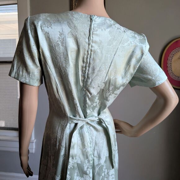Vintage 90s Sarah Richards Maxi Dress Sage Green Floral Embossed Cottagecore 11 - Picture 7 of 14